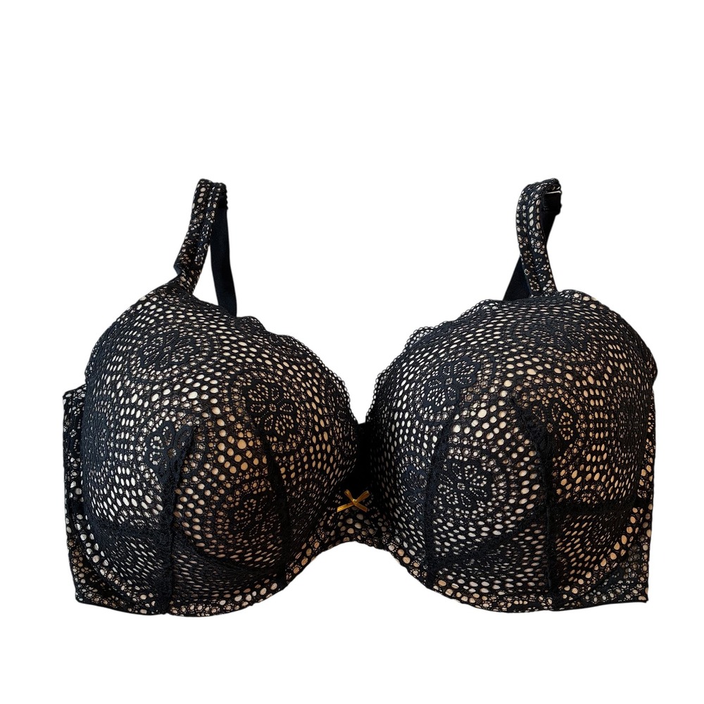 Cacique Black Lace Lightly Lined Underwire Bra 44G‎ Elegant Sexy